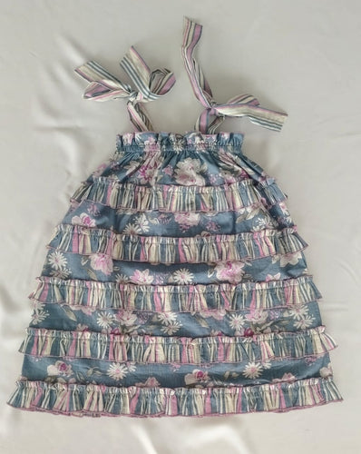 Robe singulet superposée à rayures grises et imprimé floral pour bébé fille