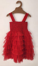 Red Tulle Solid Color Tiered Ruffle Dress