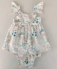 Charming Kids' White Dress with Light Pink Leaf Print and Lace Detailing