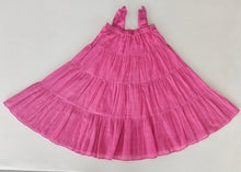 Pink Textured Checks Multi-Tiered Ruffle Dress