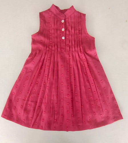 Kids & Infant Pink Heart Dobby Dress with Pleats
