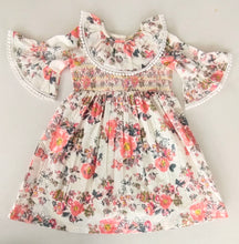 Beige Printed Fit & Flare Dress with Smocked Waist and Ruffle Details