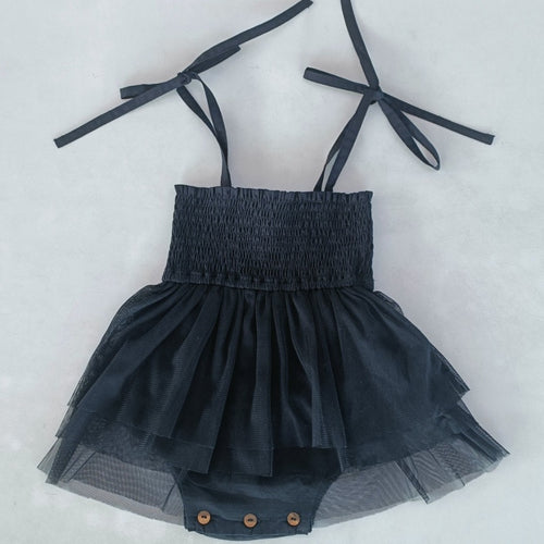 Black Tulle Solid Color Infant Ruffle Romper