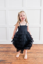 Black Tulle Solid Color Tiered Ruffle Dress