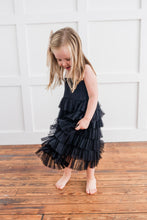 Black Tulle Solid Color Tiered Ruffle Dress