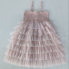 Light Pink Tulle Solid Color Tiered Ruffle Dress