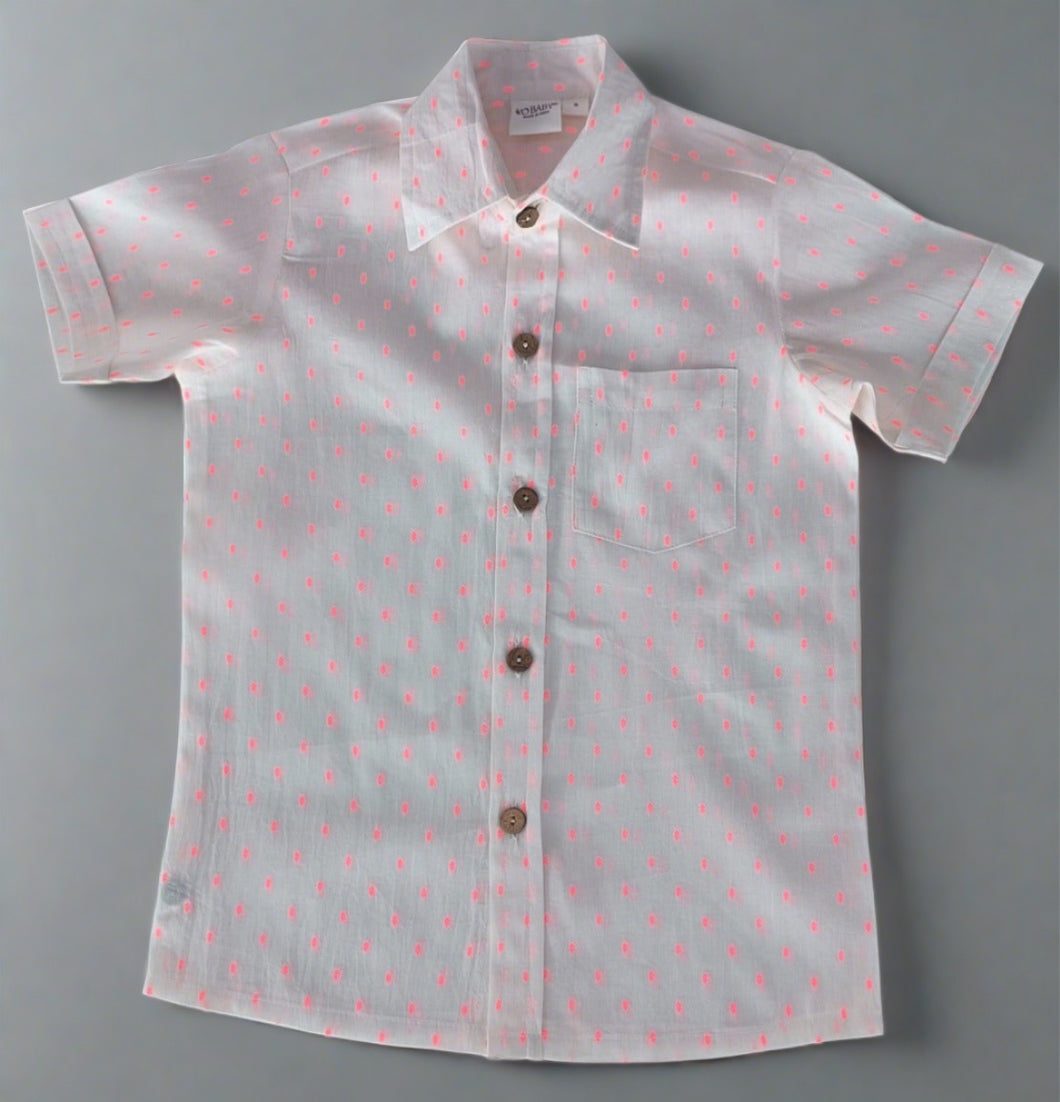 Chemise garçon en coton Dobby rose fluo