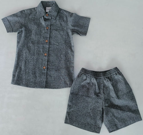 Black Chambray Boys Shirt & Shorts set