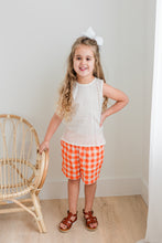 Off-White Top & Orange Checkered Shorts set