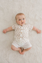 Brown Polka Dot Print Boys Shirt & White Shorts set