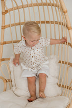 Brown Polka Dot Print Boys Shirt & White Shorts set