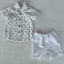 Blue Polka Dot Print Boys Shirt & White Shorts set