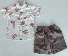 Multi Color Bird Print Boys Shirt & Brown Shorts set