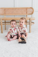 Multi Color Bird Print Boys Shirt & Brown Shorts set