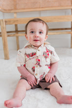 Multi Color Bird Print Boys Shirt & Brown Shorts set