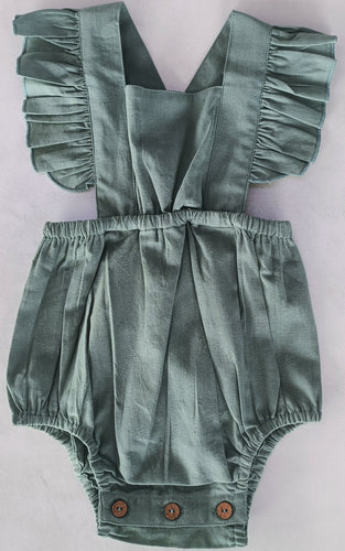 Sage Green Solid Color Ruffled Racer Back Romper