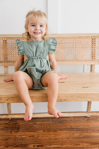 Sage Green Solid Color Ruffled Racer Back Romper