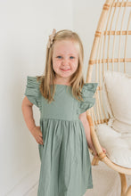 Sage Green Solid Color Ruffled Racer Back Gathered Dress