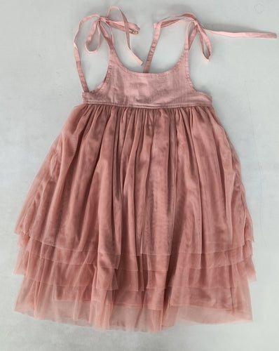 Dark Pink Tulle Solid Color Ruffle Dress
