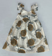 Mustard & Grey Floral Print Sleeve Ruffled Gathered Dress