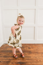 Mustard & Grey Floral Print Sleeve & Bottom Ruffled Gathered Dress