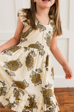 Mustard & Grey Floral Print Sleeve & Bottom Ruffled Gathered Dress