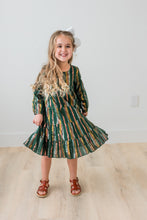 Bottle Green Solid Color Multi Lurex Tiered Long Sleeve Dress