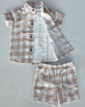 Blush Checkered Printed Boys Shirt ,Shorts & Off-White Inner shirt 3pc set