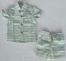 Blue & Sage Geometrical Print Boys Shirt & Shorts set