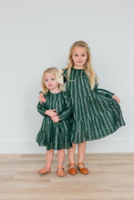 Bottle Green Solid Color Silver Lurex Tiered Long Sleeve Dress