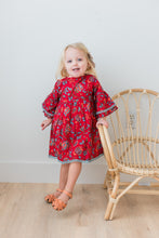 Floral Print Bell-Sleeves Gathered Dress