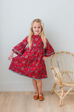 Floral Print Bell-Sleeves Gathered Dress