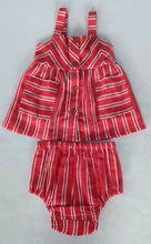 Red Striped Print Front Open Gathered Dress
