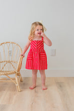 Red Striped Print Front Open Gathered Dress