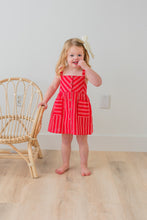 Red Striped Print Front Open Gathered Dress