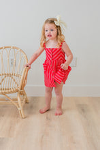 Red Striped Print Front Open Gathered Dress