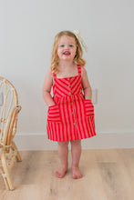 Red Striped Print Front Open Gathered Dress