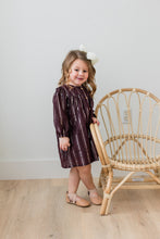 Burgundy Solid Color Silver Lurex Gathered Long Sleeve Dress