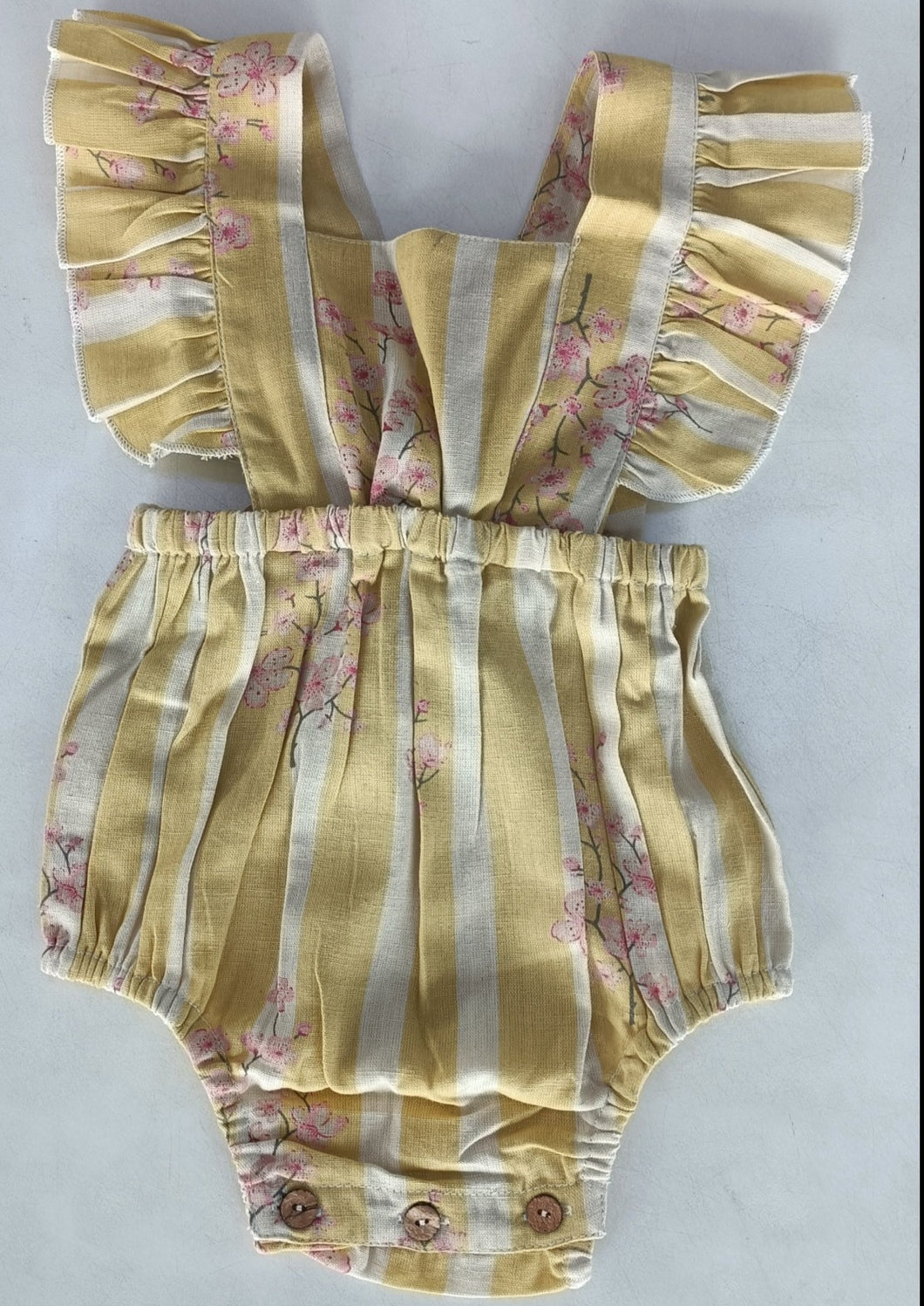 Pink & Yellow Floral Print Ruffled Racer Back Romper