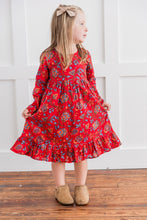 Floral Print Bottom Ruffle Long-Sleeves Gathered Dress