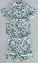 Sage-Green Floral Printed Boys Shirt & Shorts Set