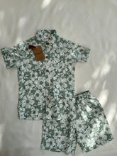 Sage-Green Floral Printed Boys Shirt & Shorts Set