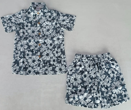 Black Floral Printed Boys Shirt & Shorts Set