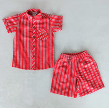 Red Stripes Print Boys Shirt & Shorts set