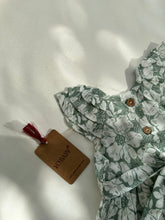 Sage-Green Floral Printed Sleeve & Bottom Ruffle Dress