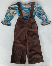 Turquoise Floral Printed Top & Brown Corduroy Pant Set