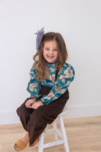 Turquoise Floral Printed Top & Brown Corduroy Pant Set