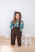 Turquoise Floral Printed Top & Brown Corduroy Pant Set