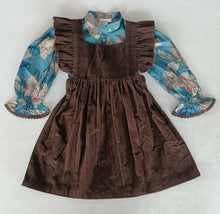 Turquoise Floral Printed Top & Brown Corduroy Dress Set