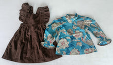 Turquoise Floral Printed Top & Brown Corduroy Dress Set